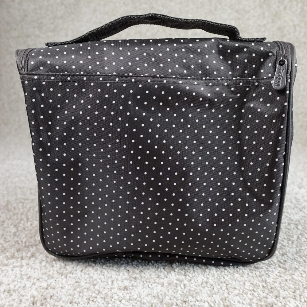 Thirty-One Hanging Toiletry Bag Black Polka Dot Pink Embroidery Travel Organizer